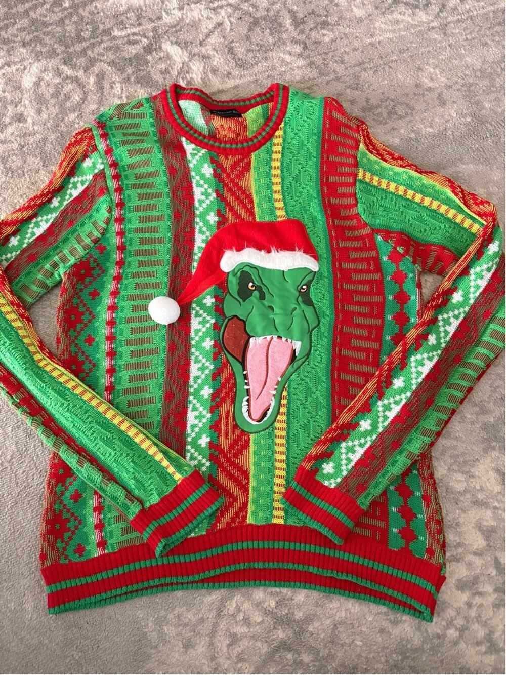 Blizzard Bay Ugly Christmas Sweater T Rex Dinosaur Red Green Size Men's 2XL